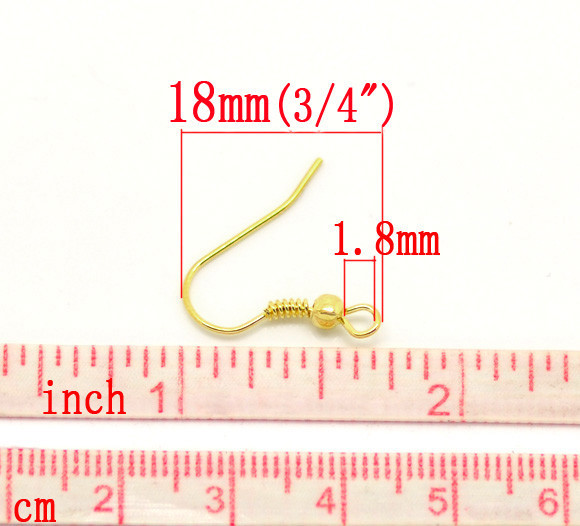 Sexy Sparkles 100 Pcs Earring Wire Hooks with Ball and Spring Gold Tone 21mm X 1