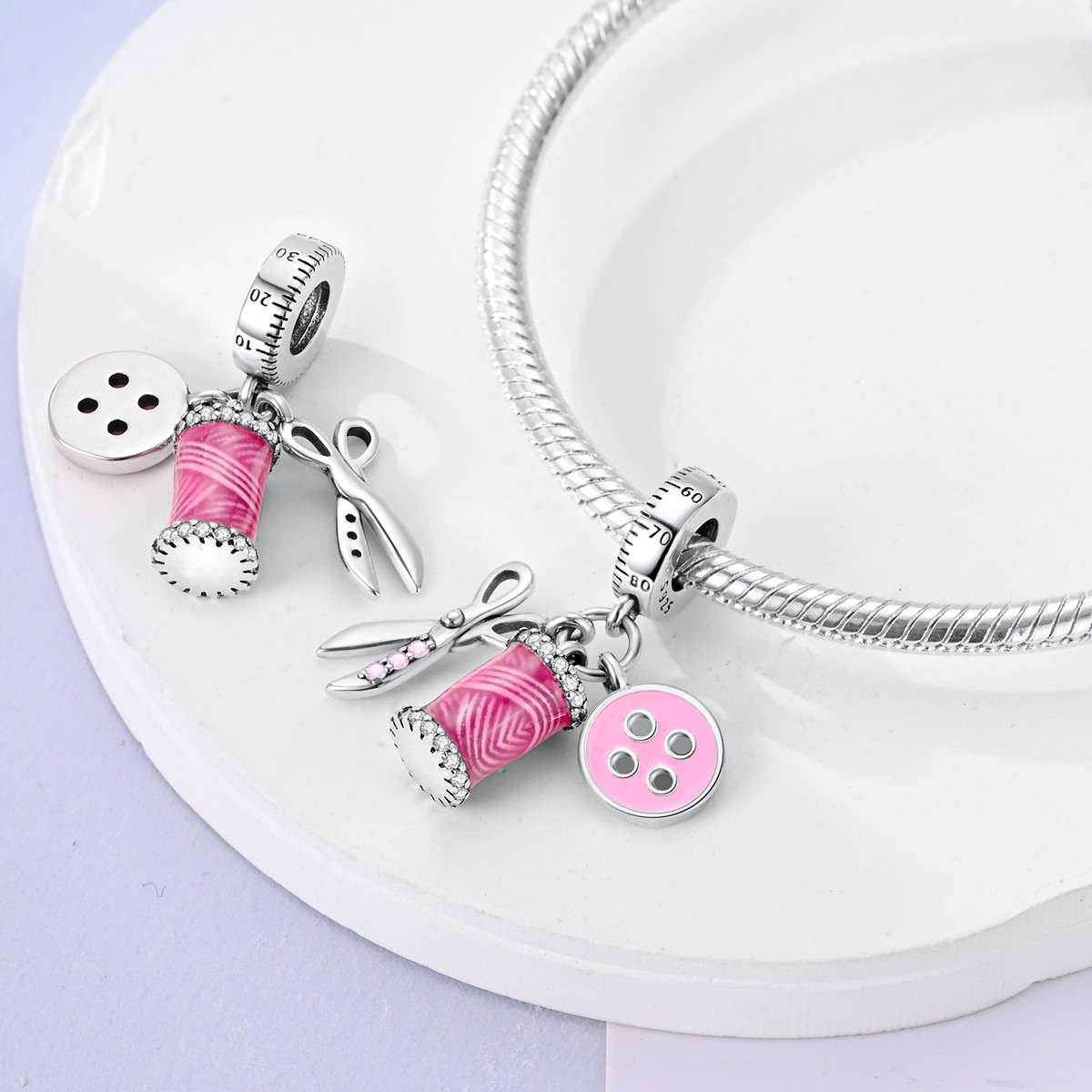 MULA 925 Sterling Silver DIY Charm Scissors Buttons Spools for Women Bracelet