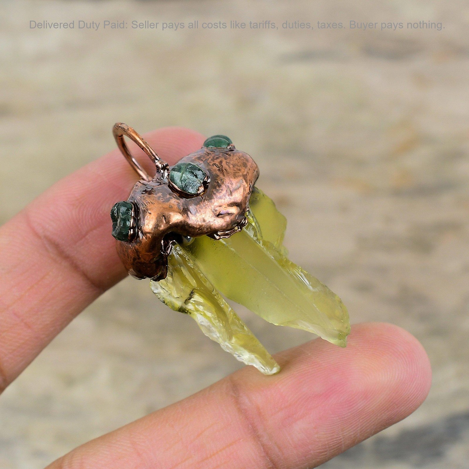 Christmas Deal Green Amethyst Rough Stone Electroformed Pendant Jewelry Copper