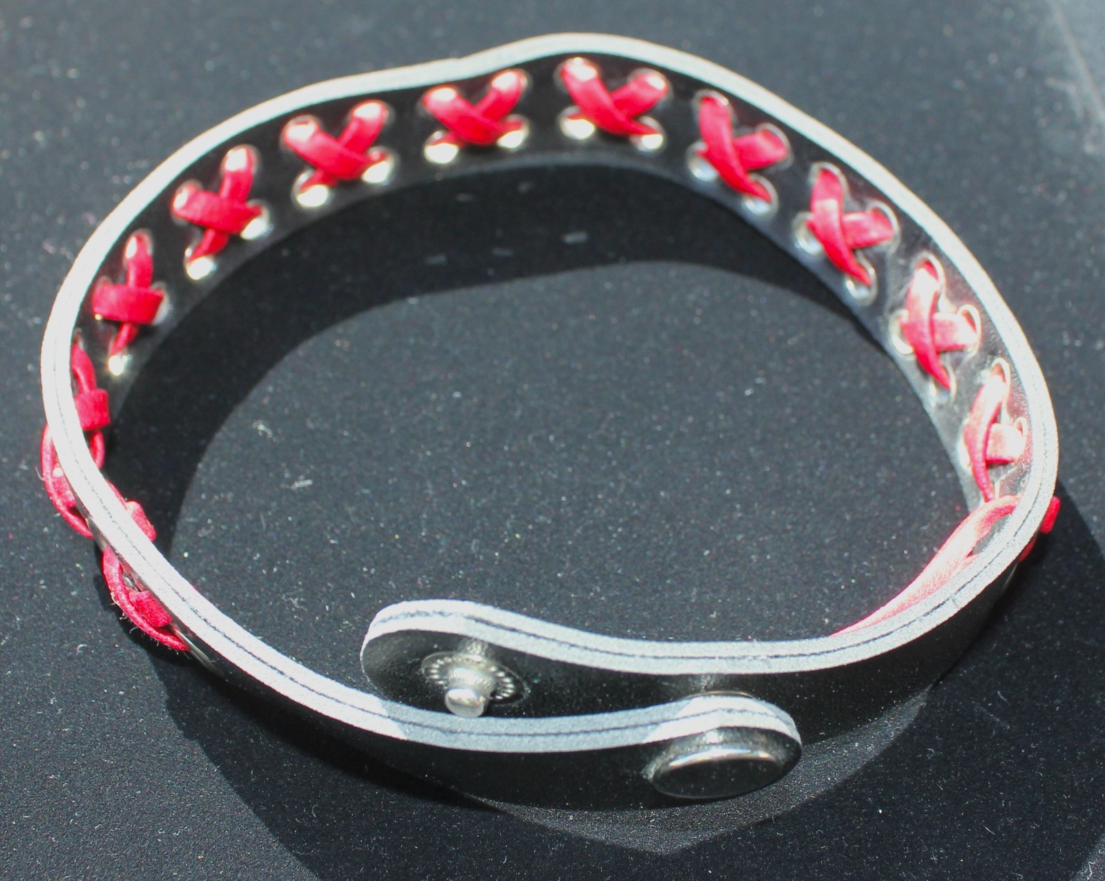 Black Leather Like Choker Red/Black 13″ – 14 1/2″ Bought years ago, KISS Concert