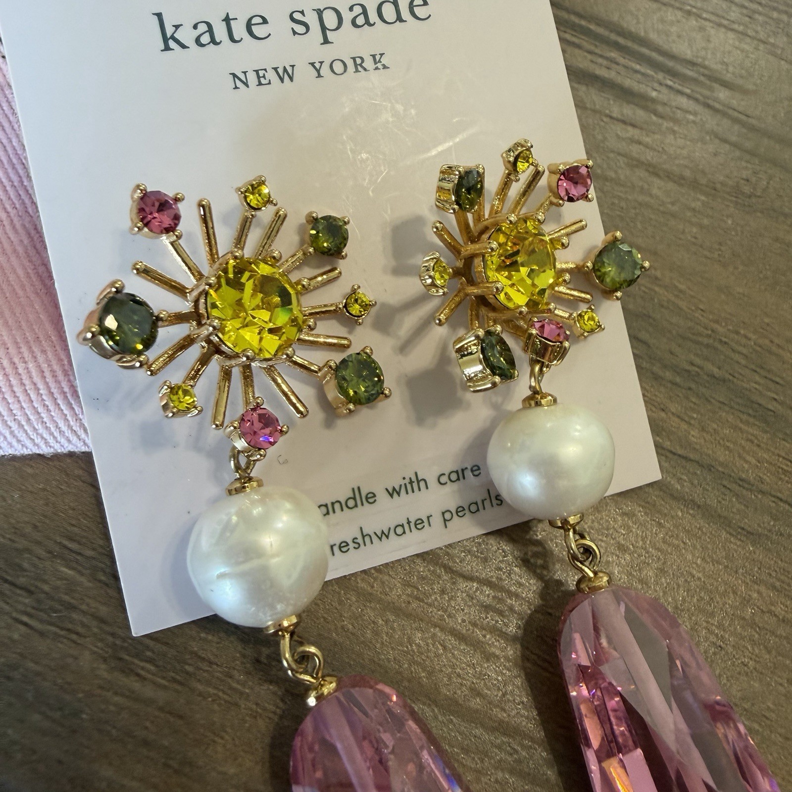Kate Spade Rooftop Garden Earrings Freshwater Pearls Dust Bag $128 Dangly Cute