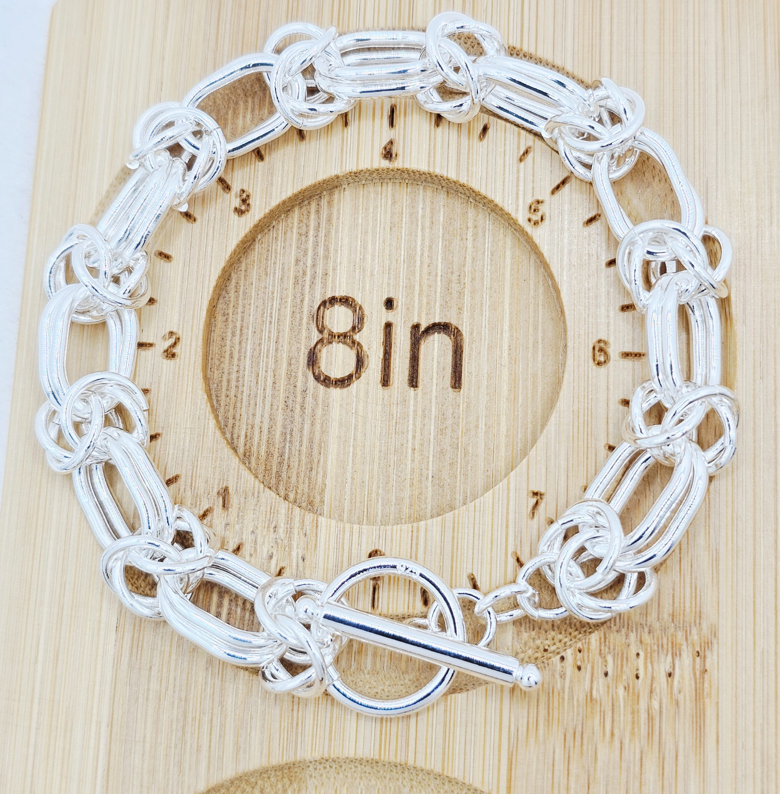 Bracelet 8.5 in .925 Sterling Silver Solid Full Rings Design Link Chain 33g