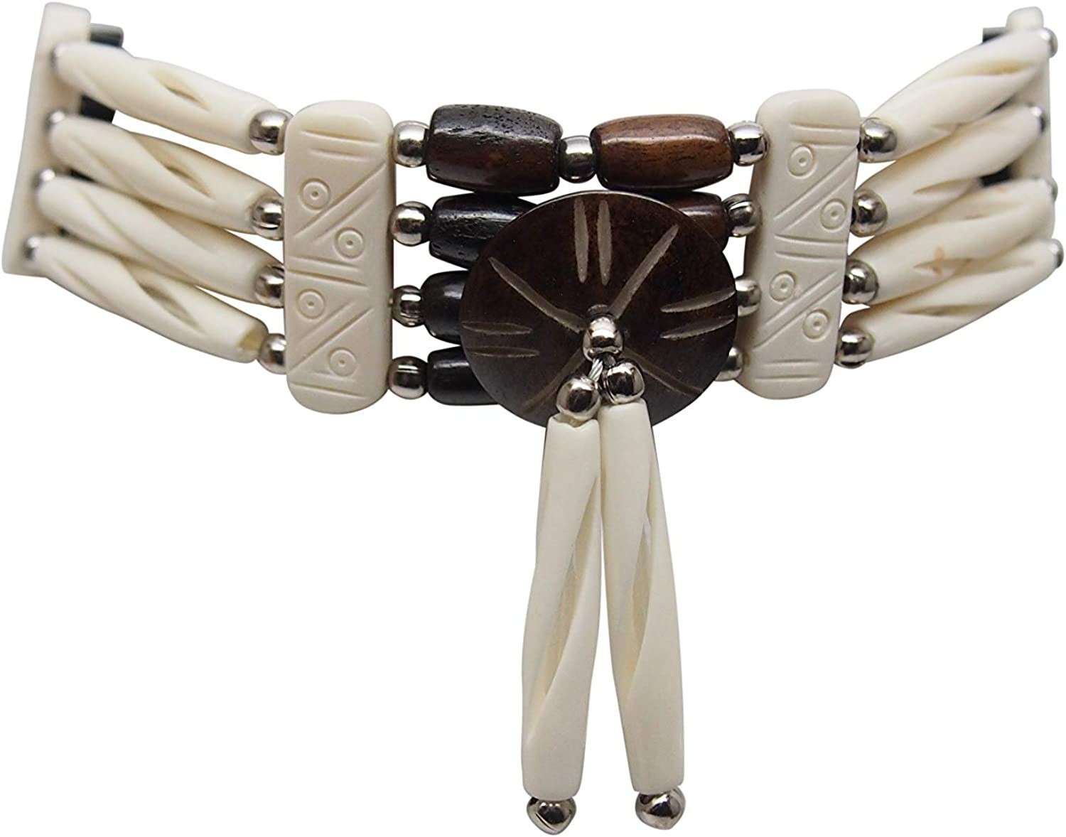 Choker Necklace Buffalo Bone 4 Row Two Tone Hairpipe Native American Style