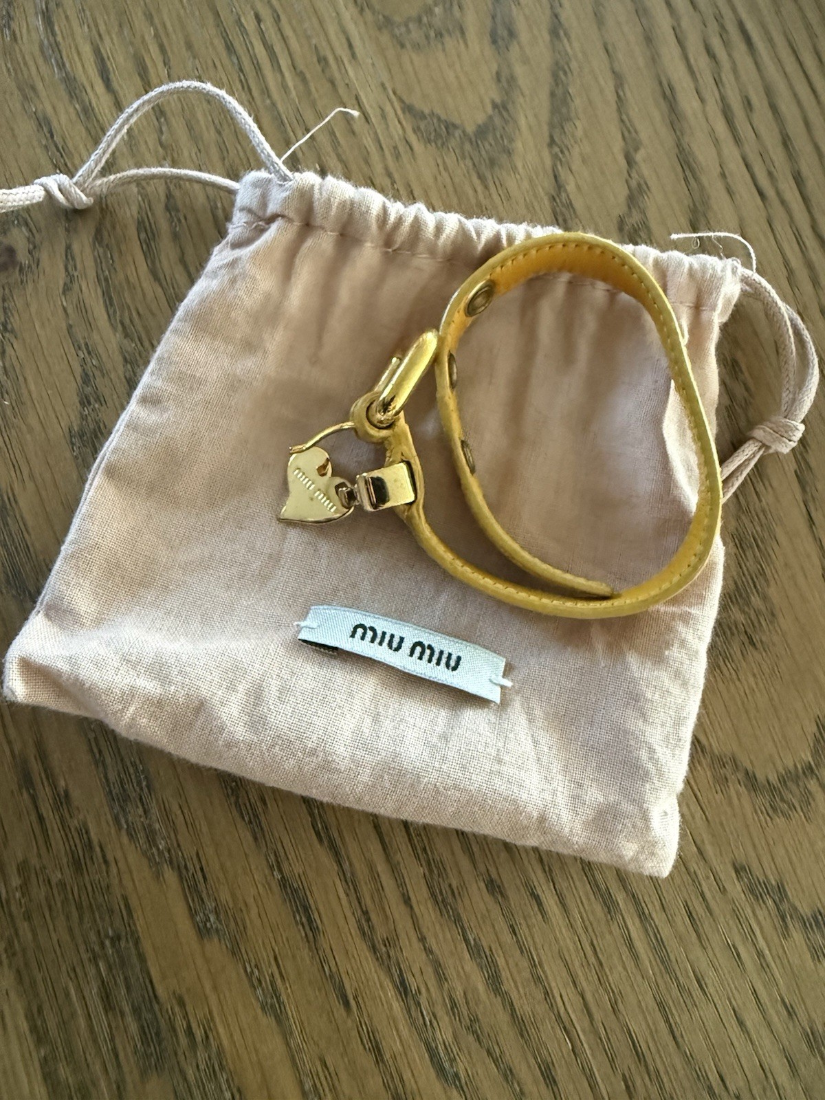 Miu Miu Ostrich Leather Yellow Bracelet with Plated Gold Buckle