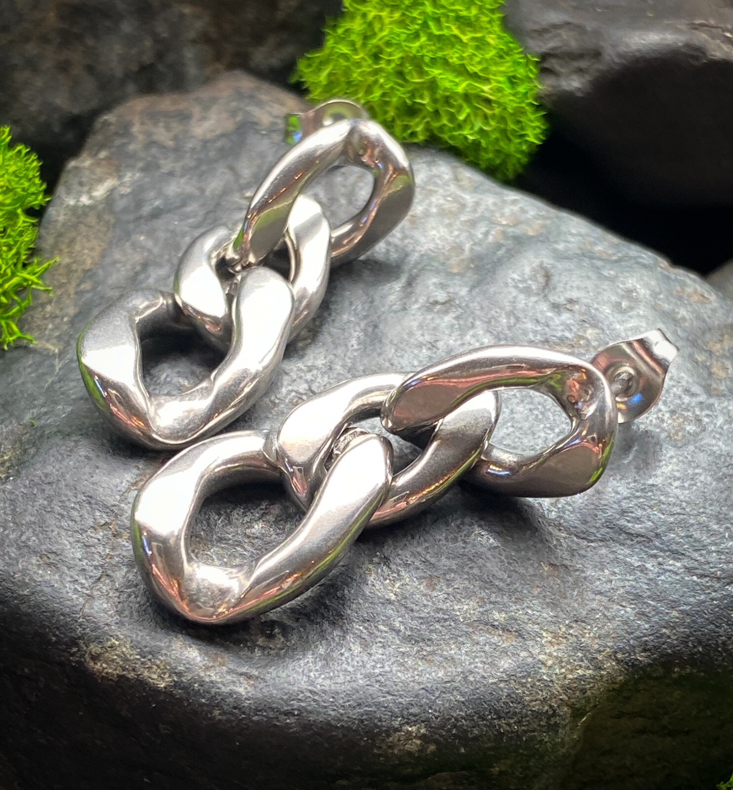 PAIR Chain Link Dangle Earring Studs 316L Surgical Steel 20g