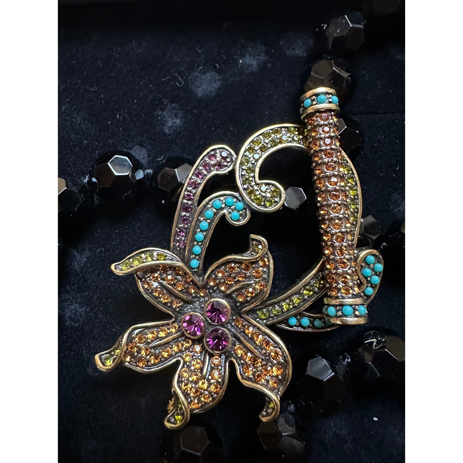 Stunning Signed Heidi Daus Design Toggle Pave Crystal Beaded Floral Necklace NWT