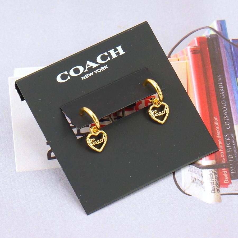 NWOT Coach Signature Heart Charm Huggie Earrings Gold Tone