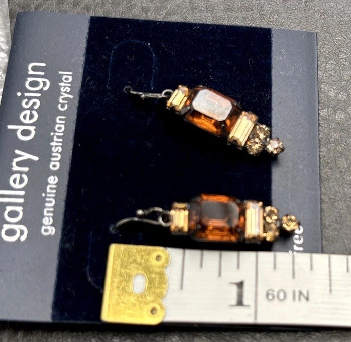 Gallery Design Austrian Crystal Amber Brown Topaz Dangle Earrings