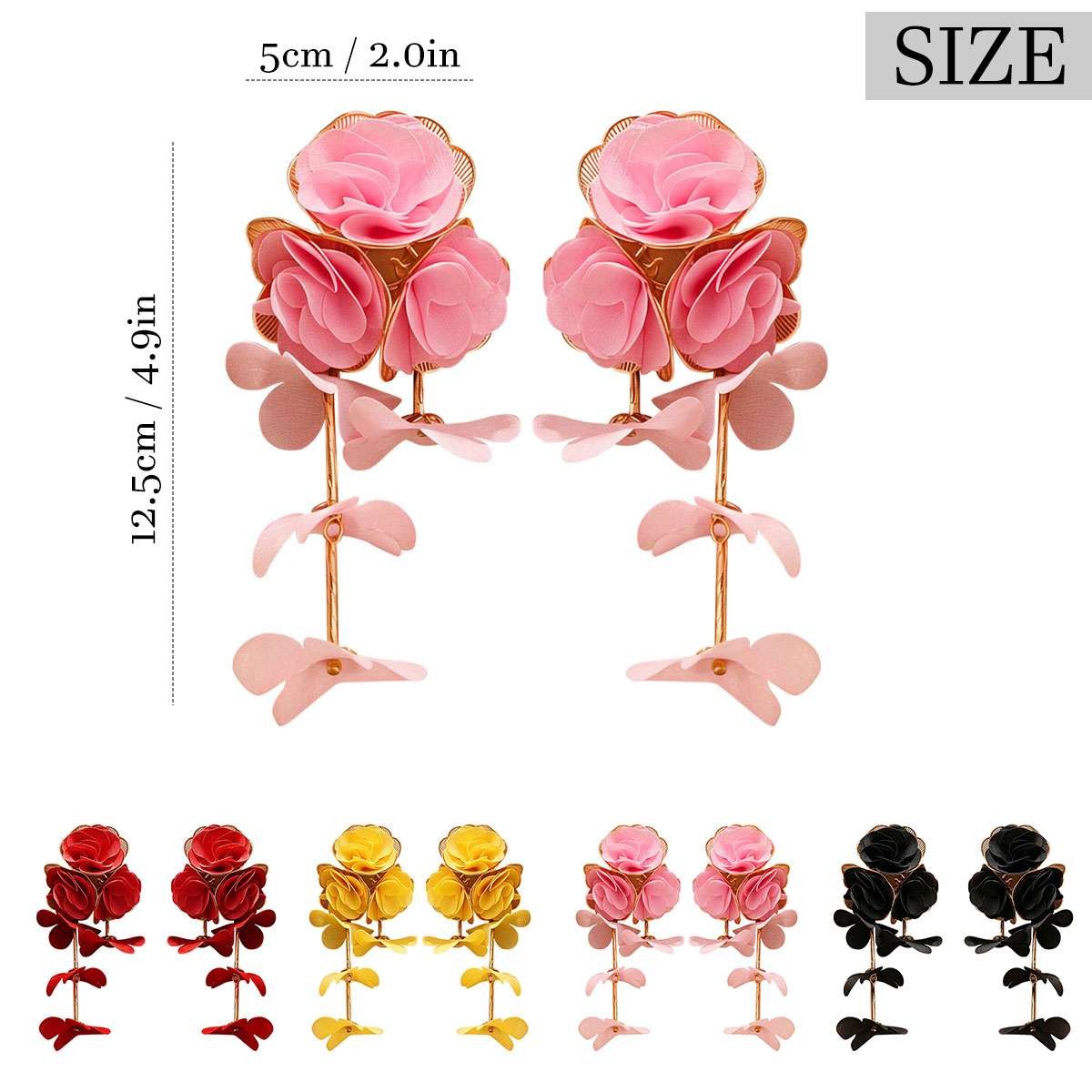 Big Flower Drop Earrings for Women Long Fabric Floral Dangle Earrings Bohem