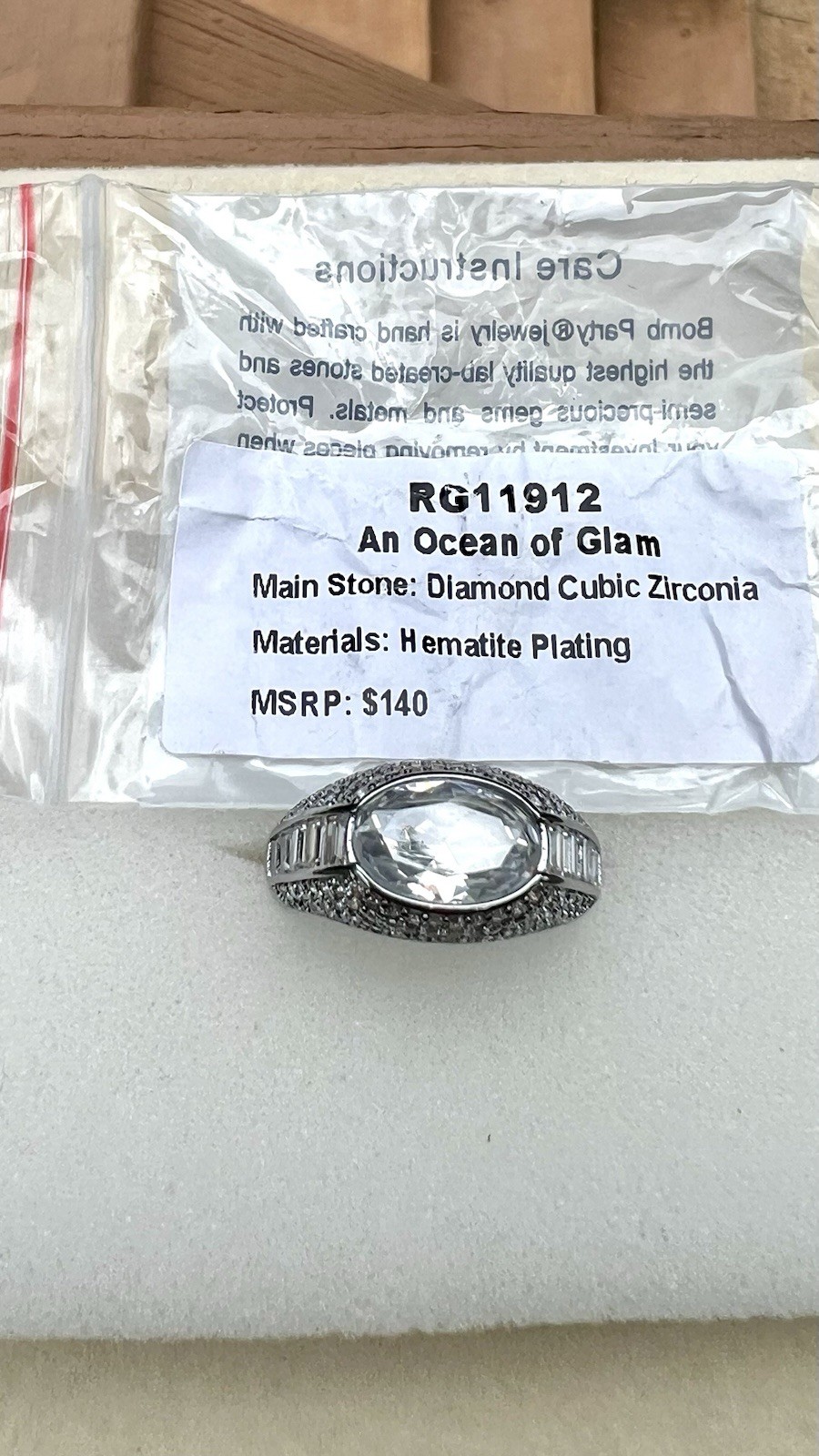 Bomb Party SZ 9 Ring “An Ocean Of Glam” Diamond CZ Hematite Plating