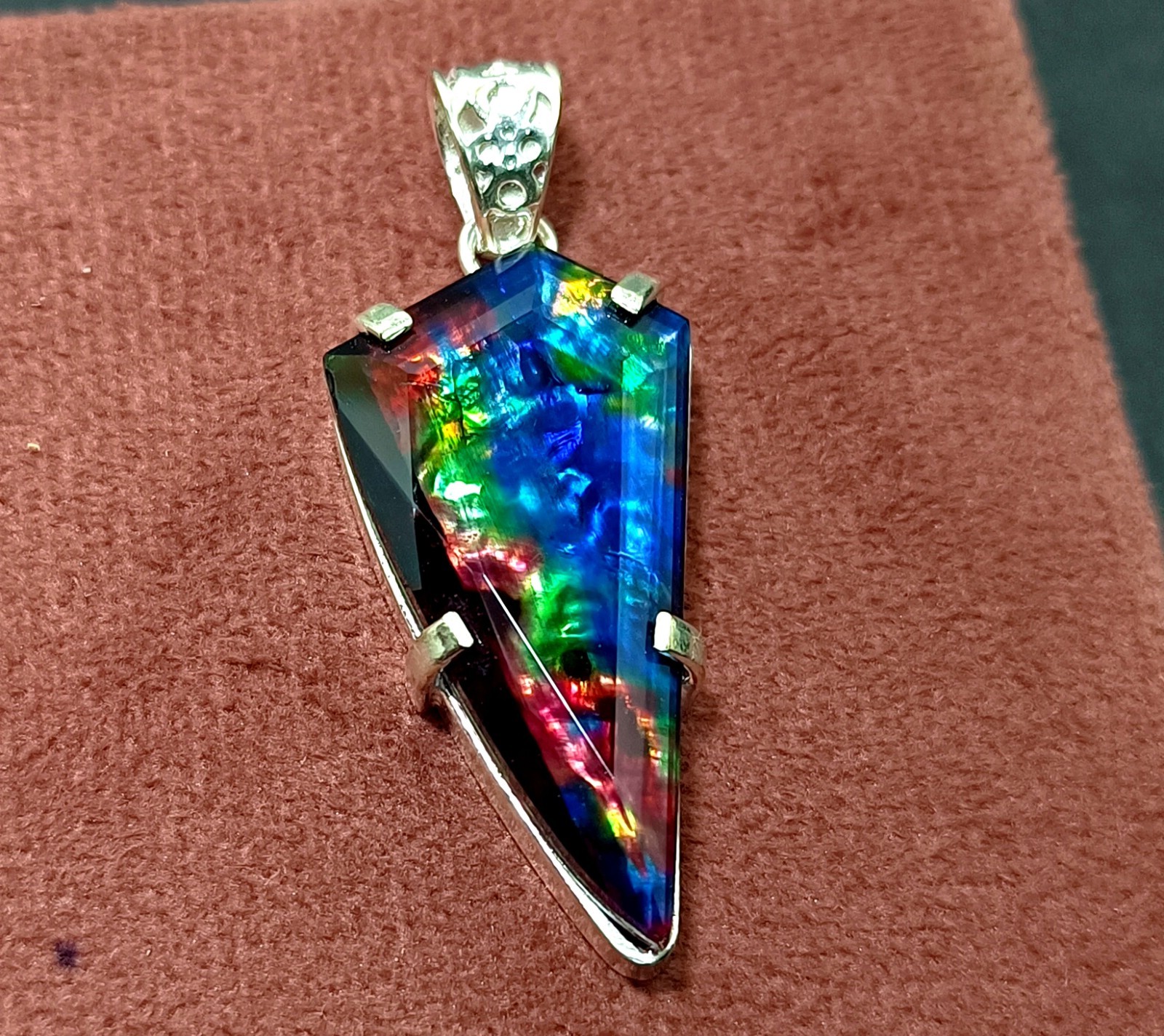 GIE Certified 49.25Ct Natural Ammolite 925 Solid Silver Rainbow Pendant Gemstone
