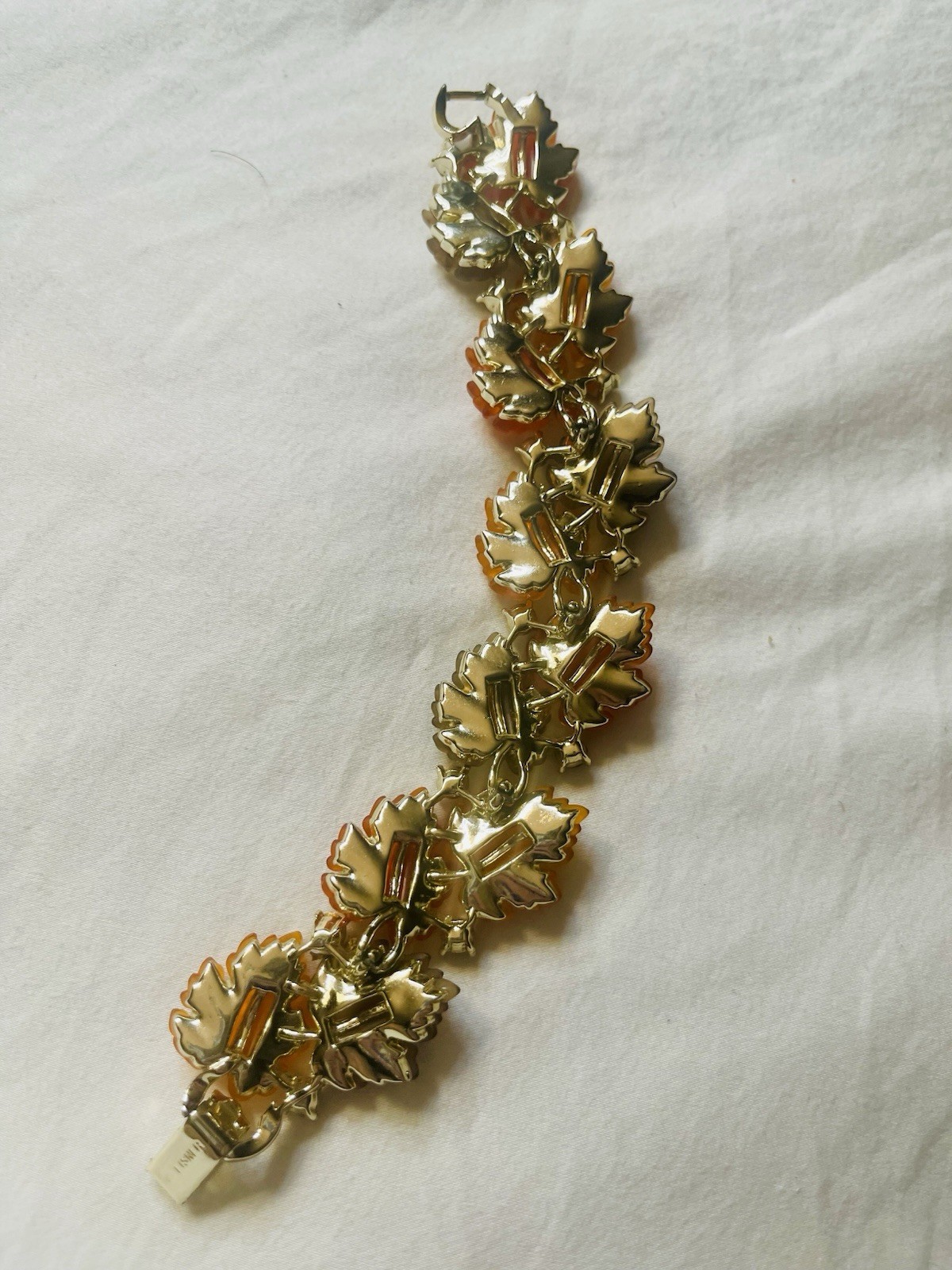 Vintage Retro Fall Leaf Bracelet Marked LISNER THERMOSET RHINESTONE
