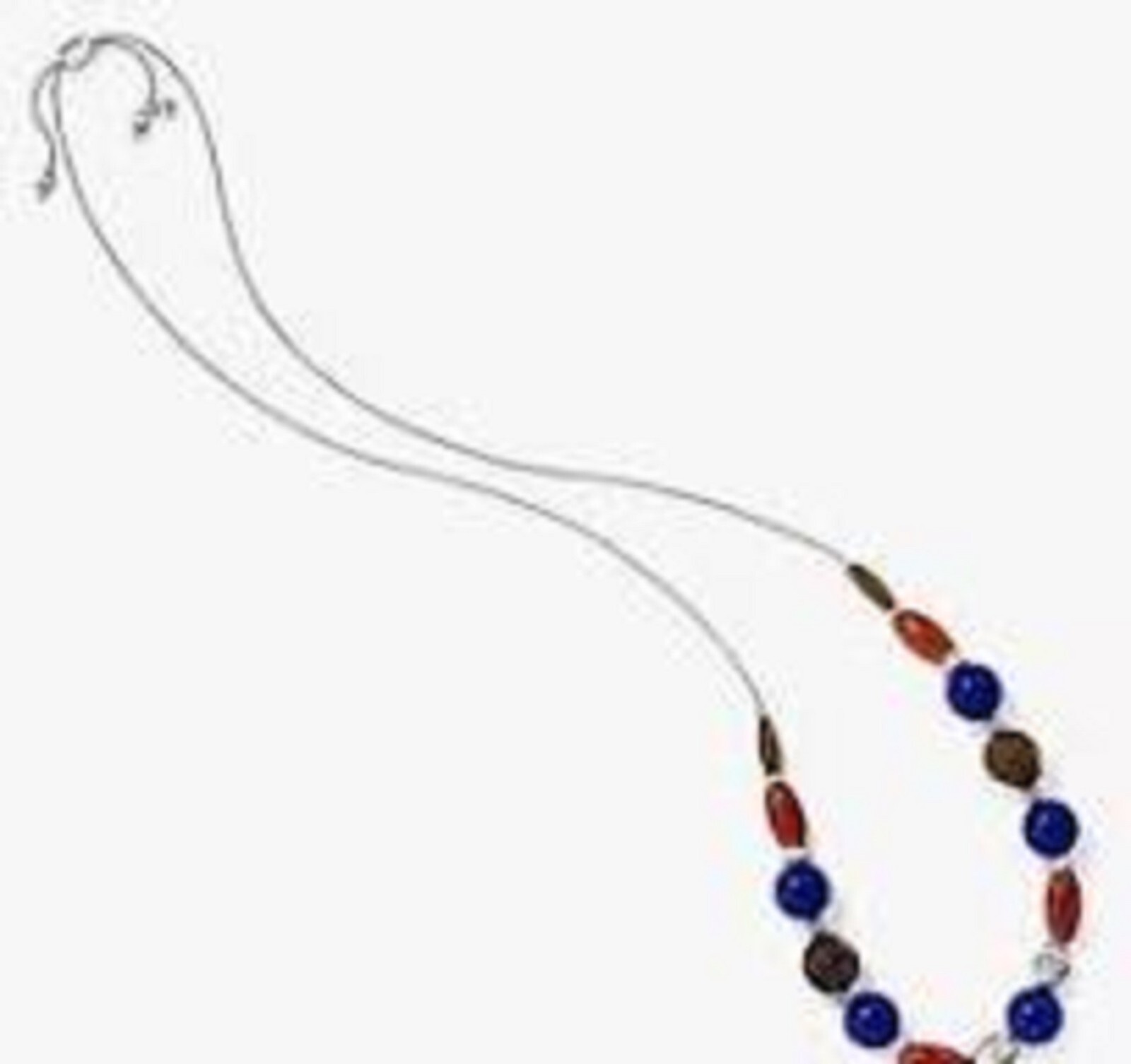 Brighton SOL Long Silver Brown Red Orange Blue Wood Necklace RT $108- NWT