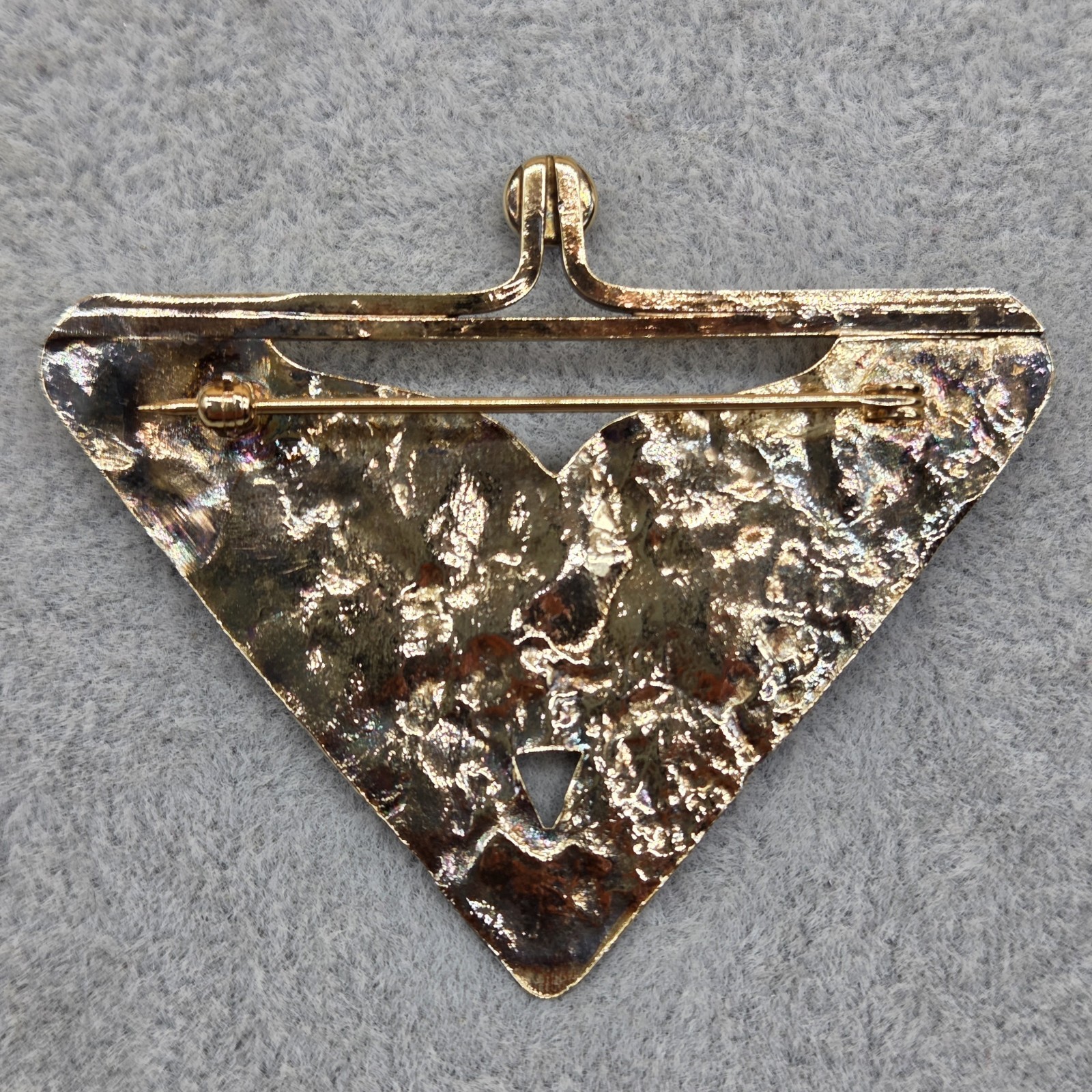 Vintage Sterling Silver & Other Metal Amethyst Stone Triangle Shape Brooch