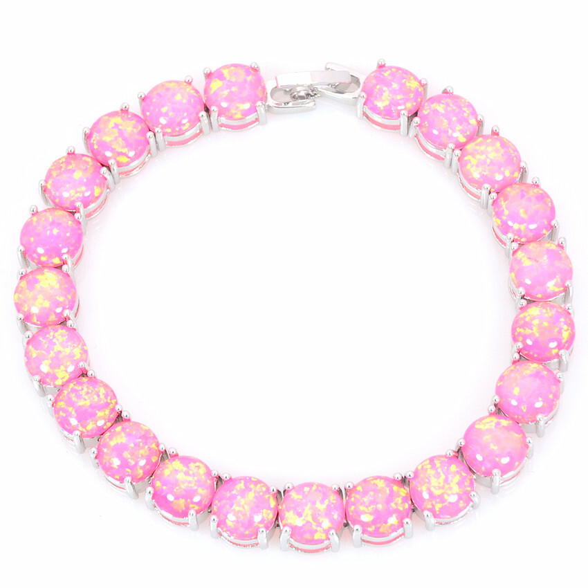 Vikoly Blue/White/Orange/Pink Round 925 Sterling Sliver Fire Opal Bracelet 18cm