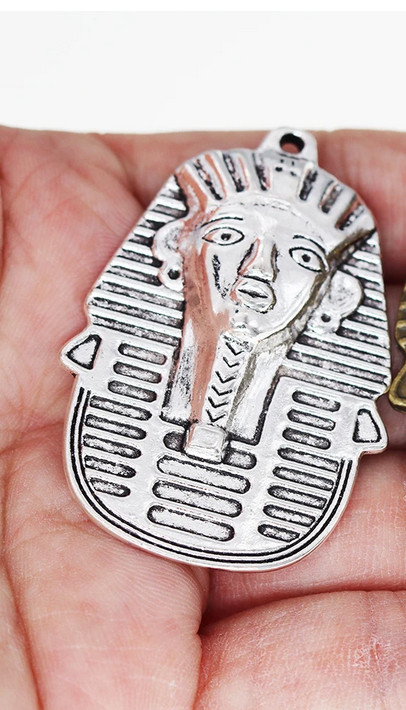 Large PHARAOH KING TUT EGYPTIAN 3D Pendant 26″ 925 Sterling Silver Necklace Men