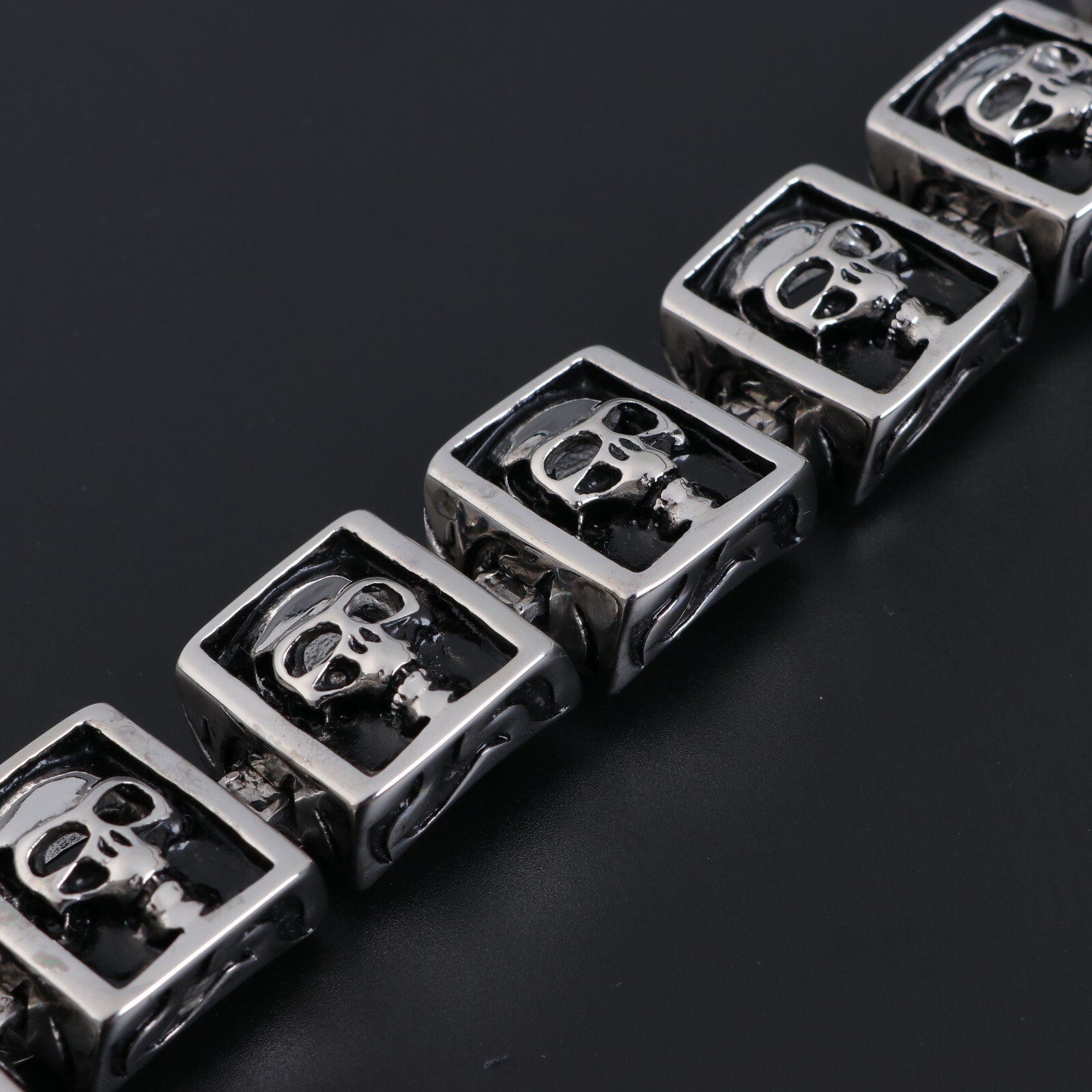 Biker Punk Rocker Square Skull Stainless teel Bracelet Halloween 8.5″ US Seller