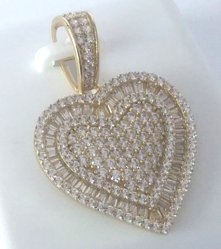 925 STERLING SILVER CZ micro pave FANCY HEART PENDANT Gold Plated 30X21mm