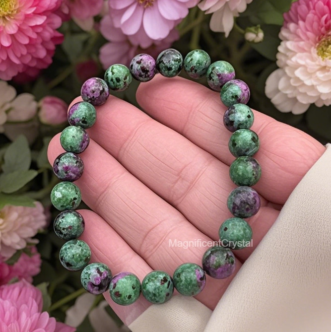 Vintage 8mm Ruby Zoisite Beads Bracelet Healing Reiki Unisex Mothers Day Gift