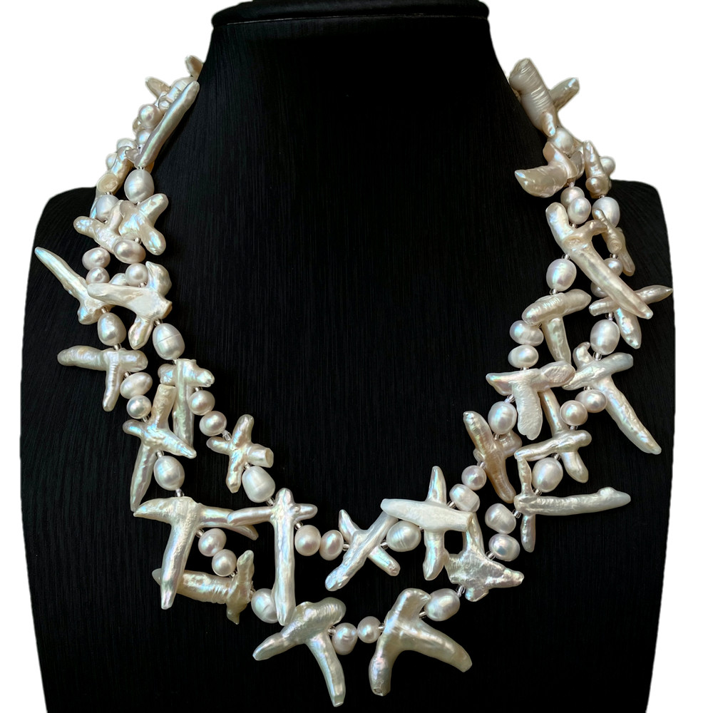 2 Strands White Cross Pearl Multilayers Necklace Designer Beads Jewelry