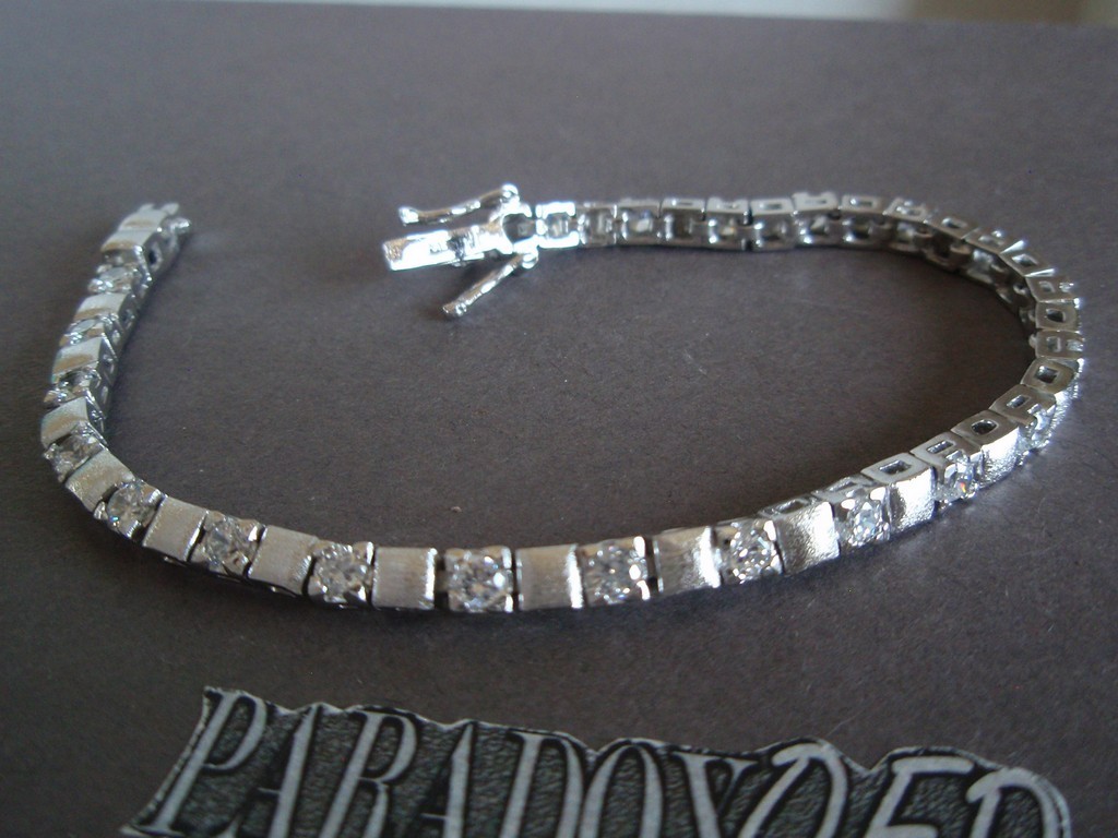 GORGEOUS Sterling Silver 925 White CZ Tennis Square Links Bracelet ~ 7 in
