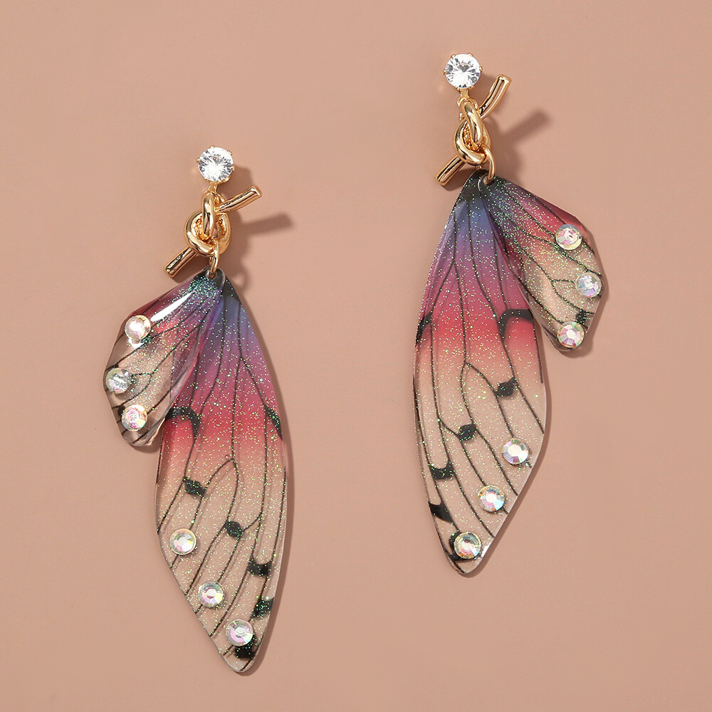 Bohemian Dangle Crystal Earrings Butterfly Wings Tassel Handmade Boho Style