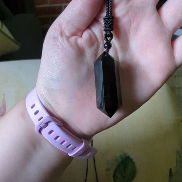 Black Obsidian Stone Crystal Points Pendant Healing Amulet Unisex Necklace Gift