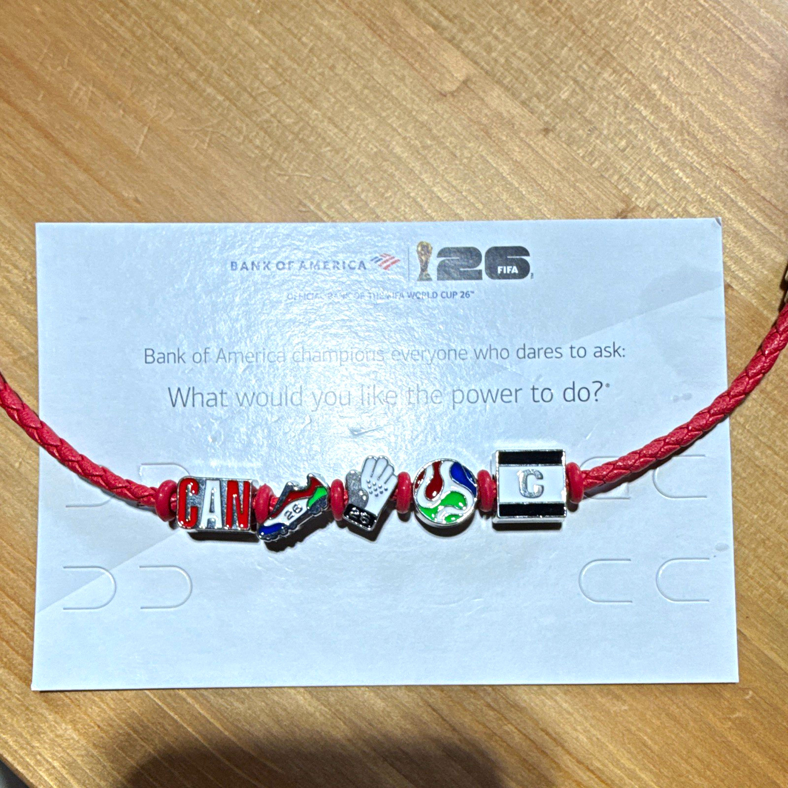 FIFA World Cup 26 Red Cord Charm Bracelet w/ Silver Bead Charms
