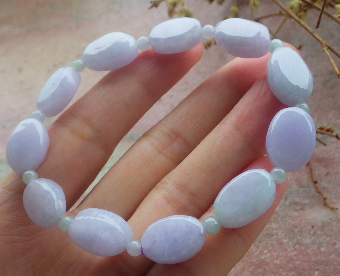 Video Certified Lavender Natural JADE JADEITE Bead Bangle Bracelet 132931 VS