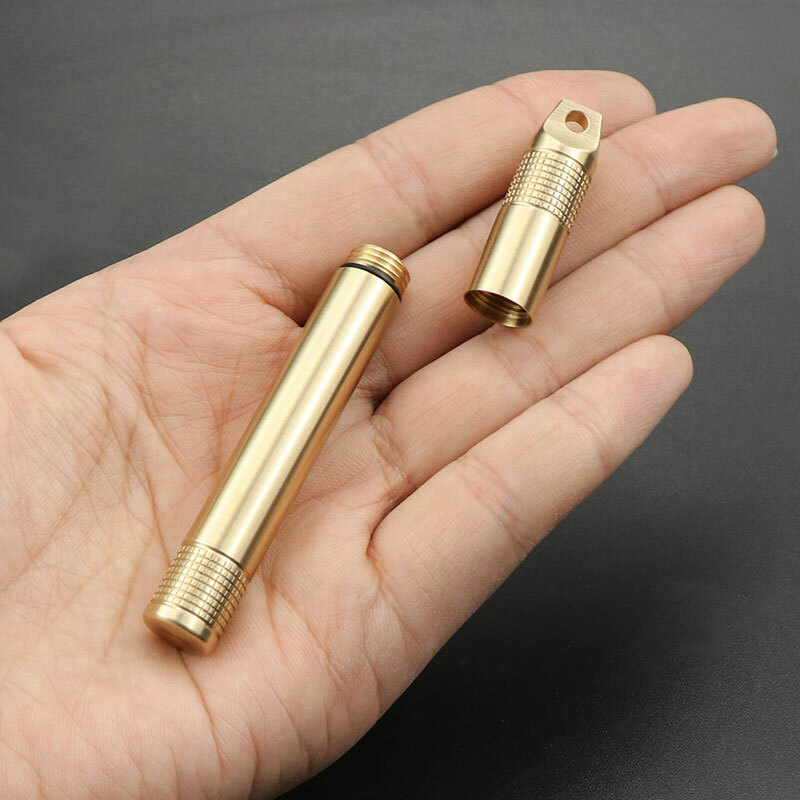 EDC Brass toothpick cigarettes Waterproof storage Bottle Pill Box Pendant Gifts
