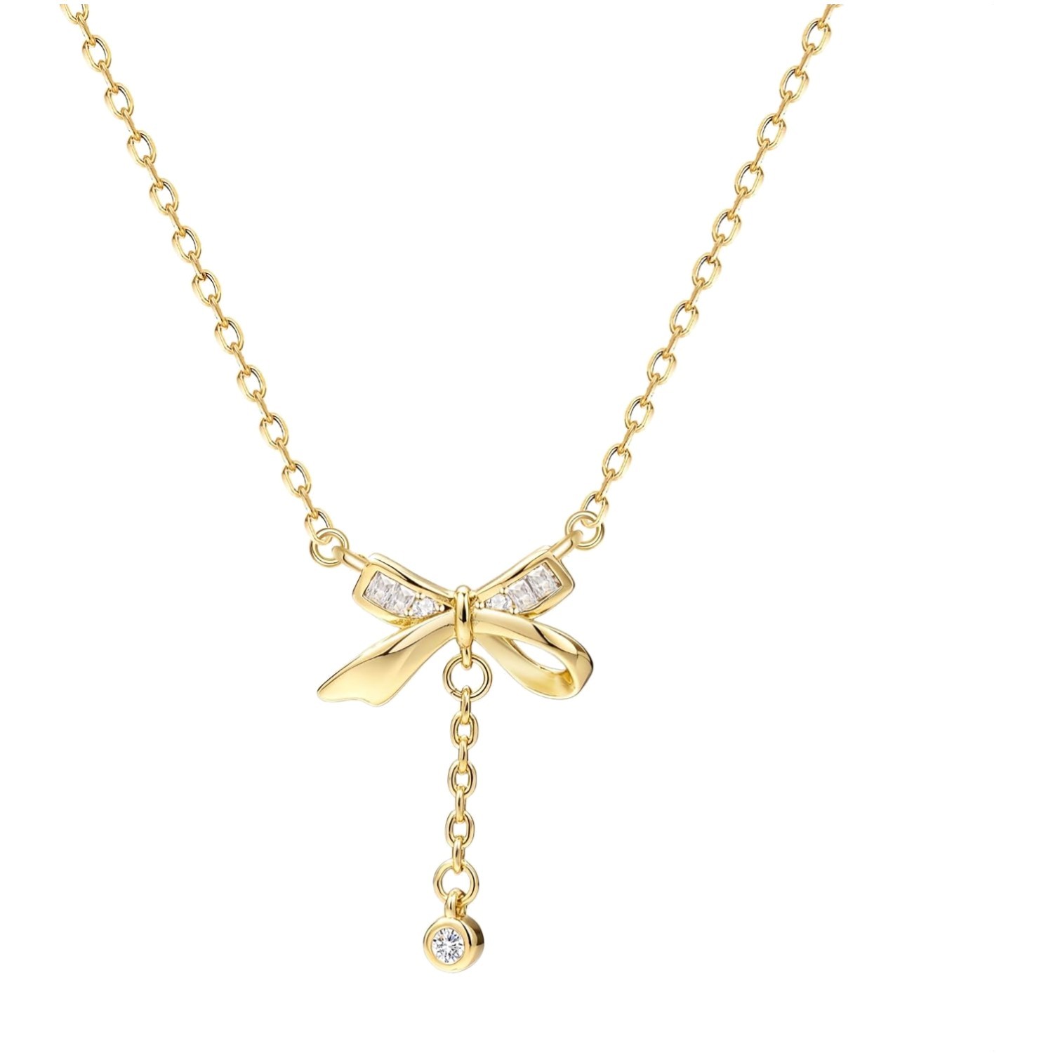 Charming Gold Necklace Set: Heart & Bow Designs with Sparkling Cubic Zirconia