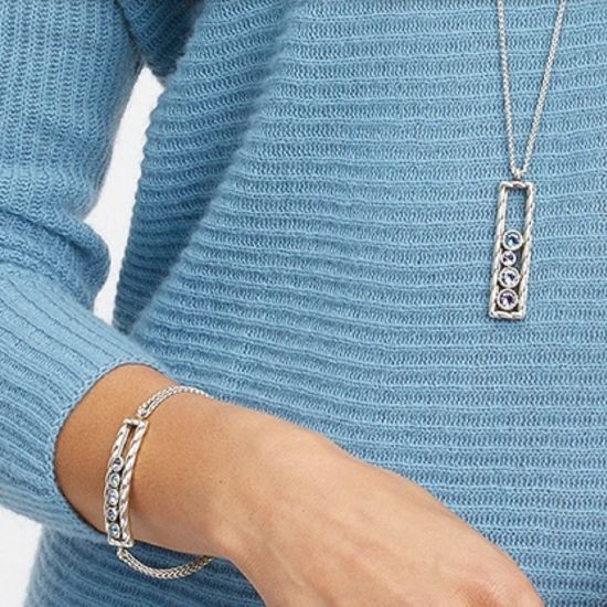NWTag Brighton HALO RHYTHM Silver Blue Purple Necklace Reversible MSRP $68