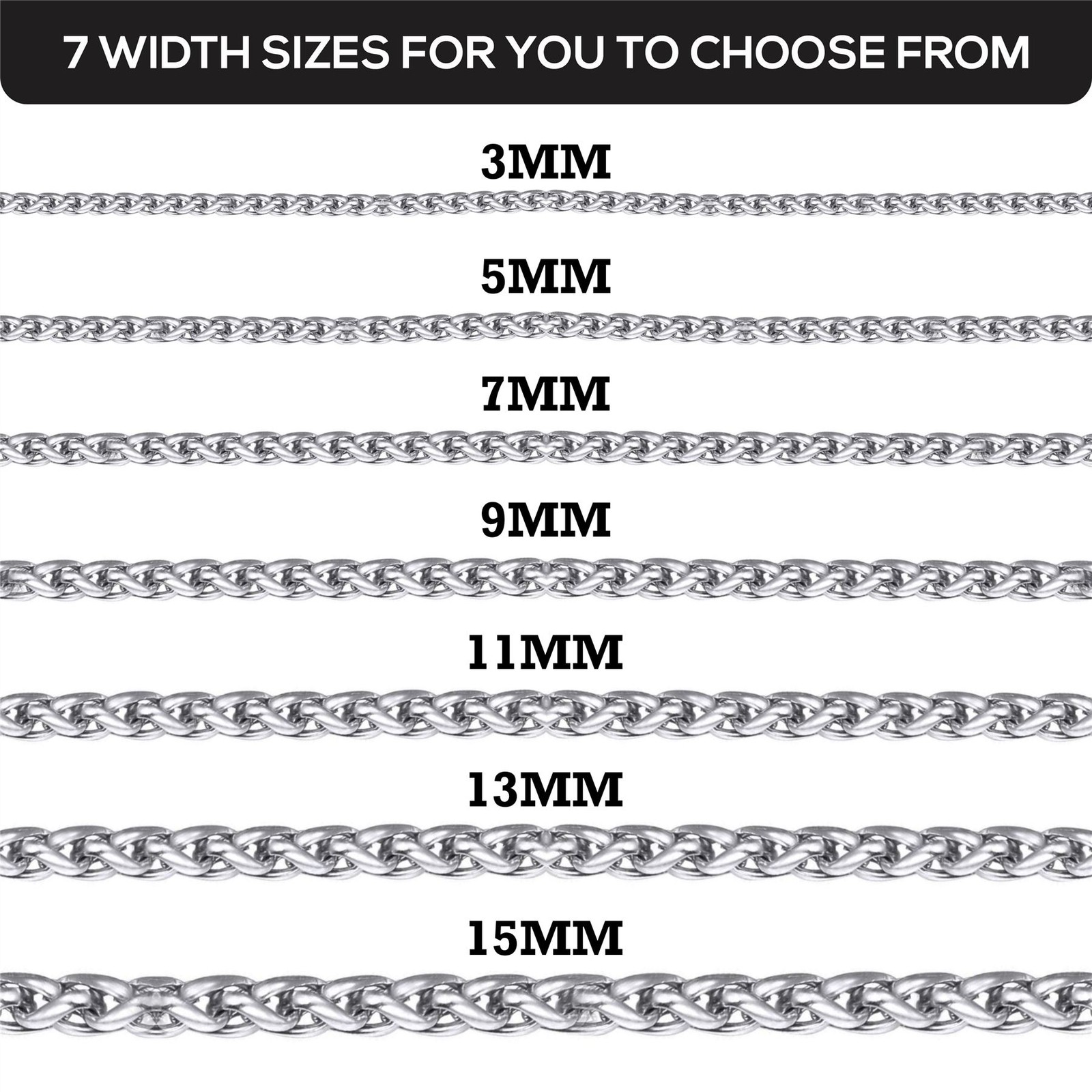 18-26″ Spiga Wheat Chain Necklace for Women Stainless Steel Gold Silver Black