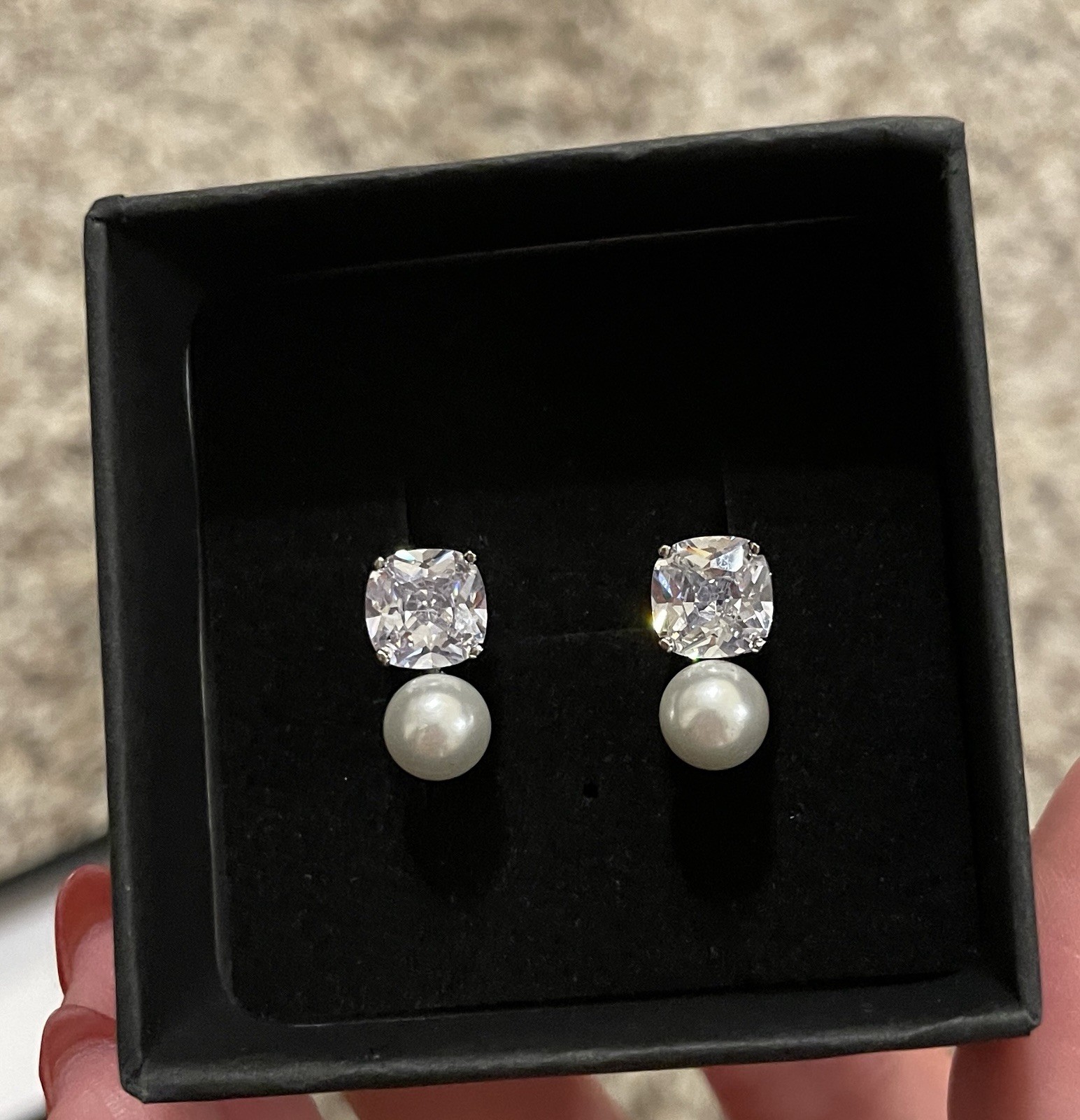 Cute Earrings with Faux Pearl and Cubic Zerconia Crystals