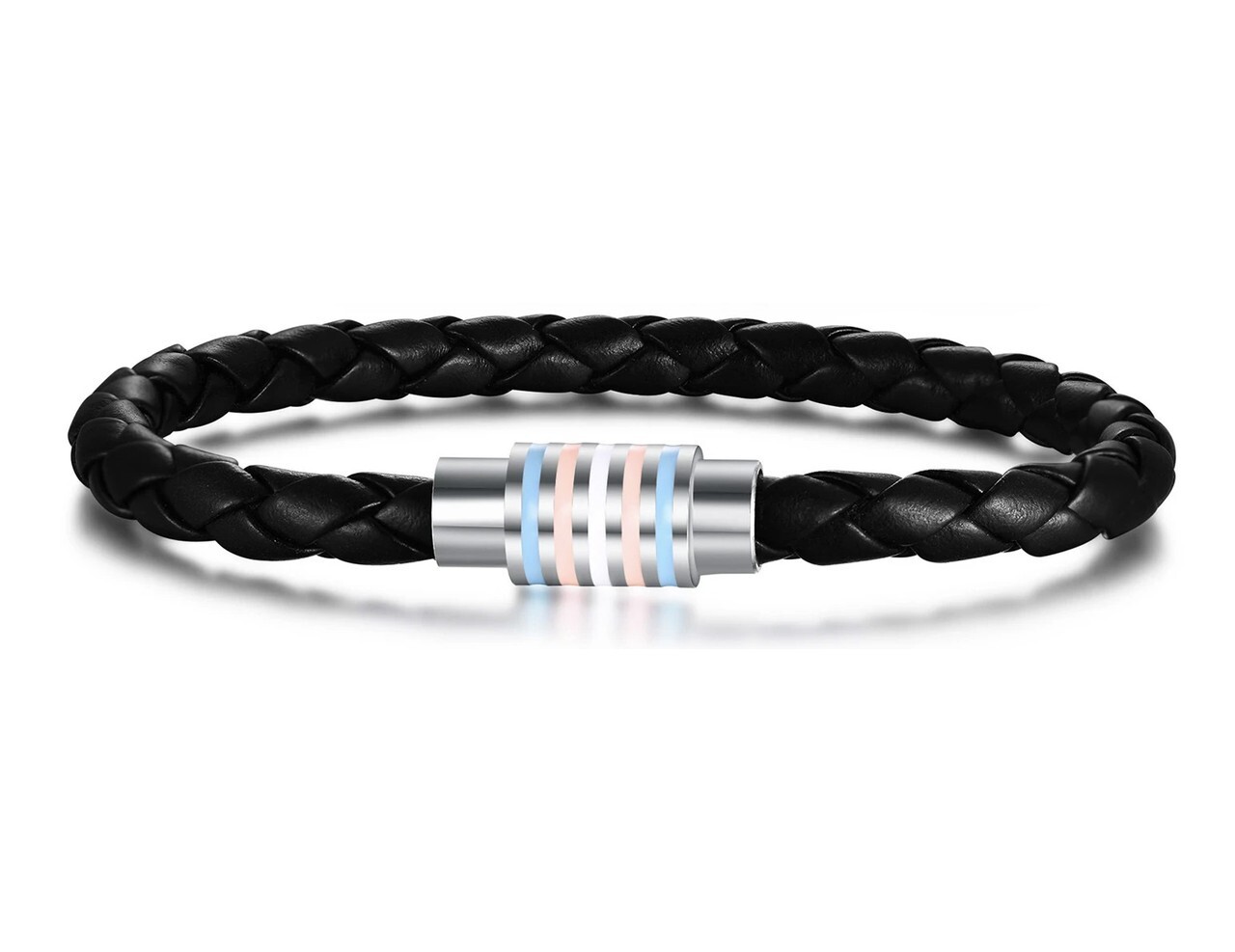 Pride Shack Leather Magnetic Braided Trans Pride Bracelet Transgender Pride Flag