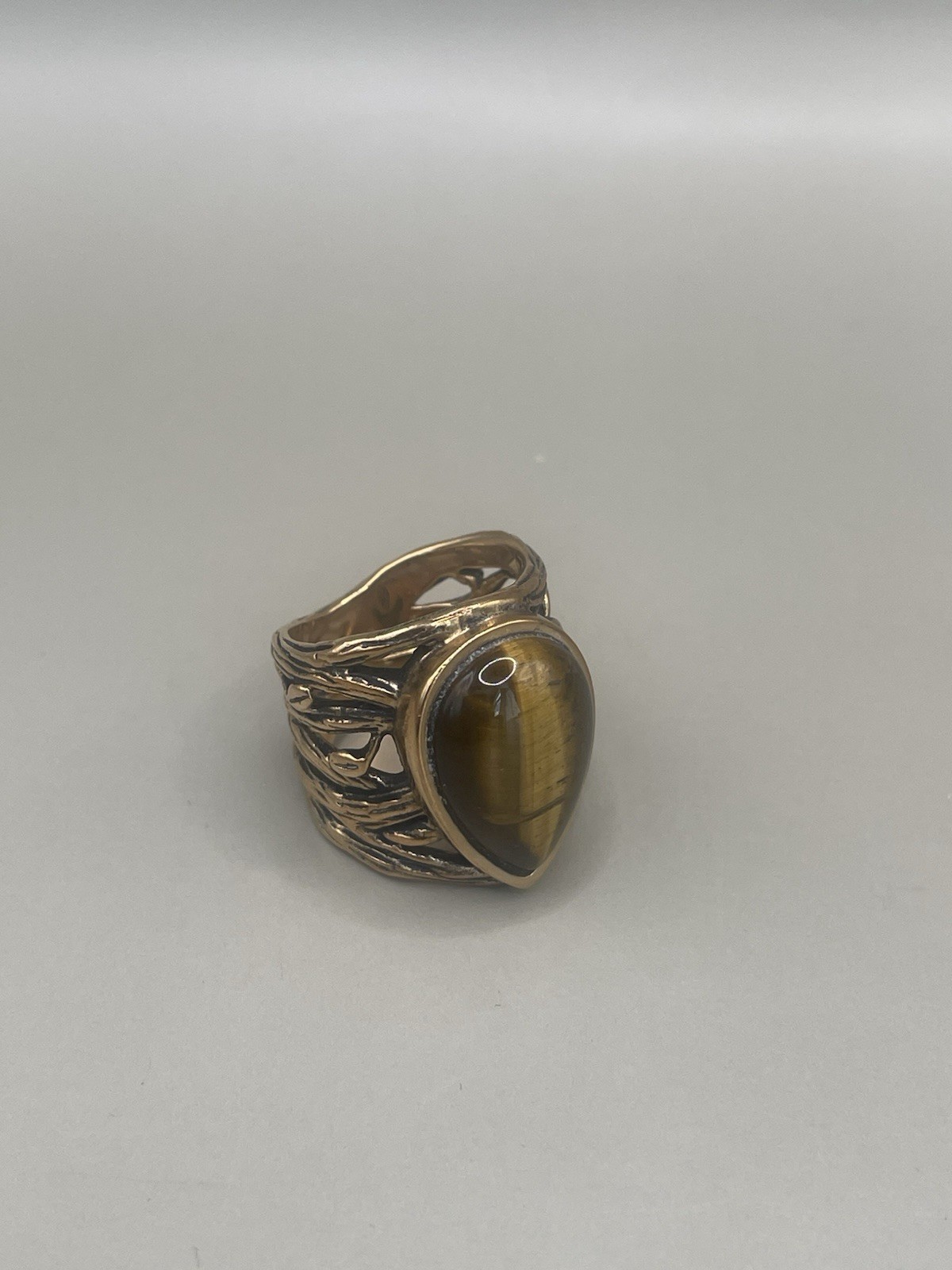 Barse Signed Bronze Tone Teardrop Tigers Eye 6 Ladies Cocktail Statement Ring
