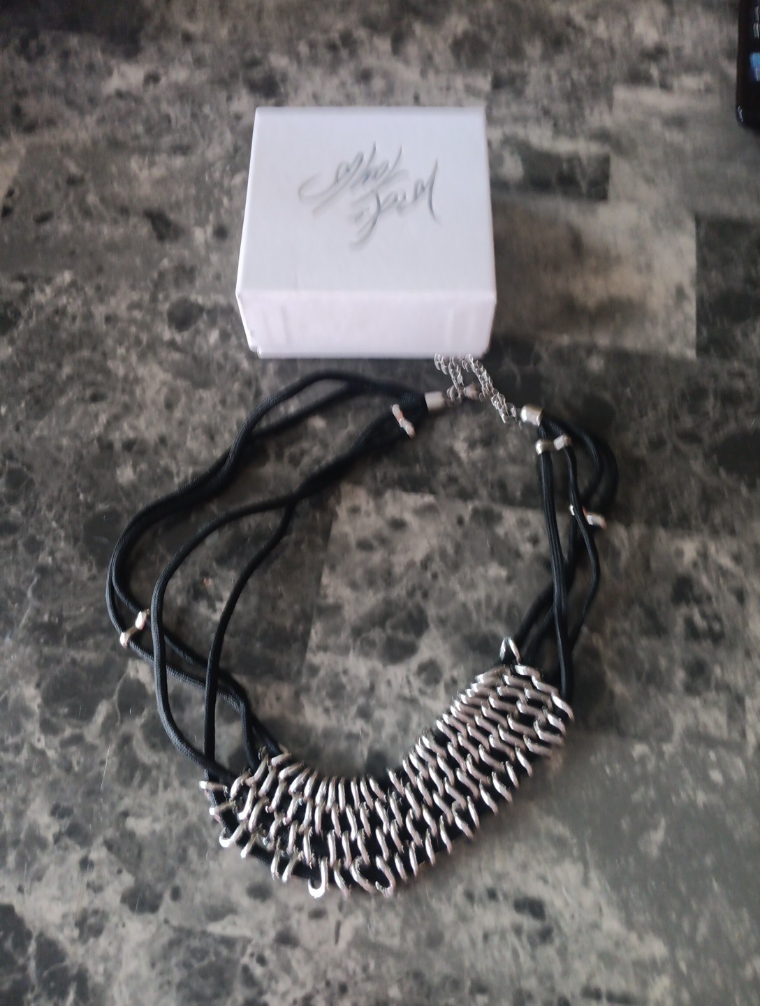 Lord & Taylor Black Silk & Silver Necklace New With Orig Box 34 In