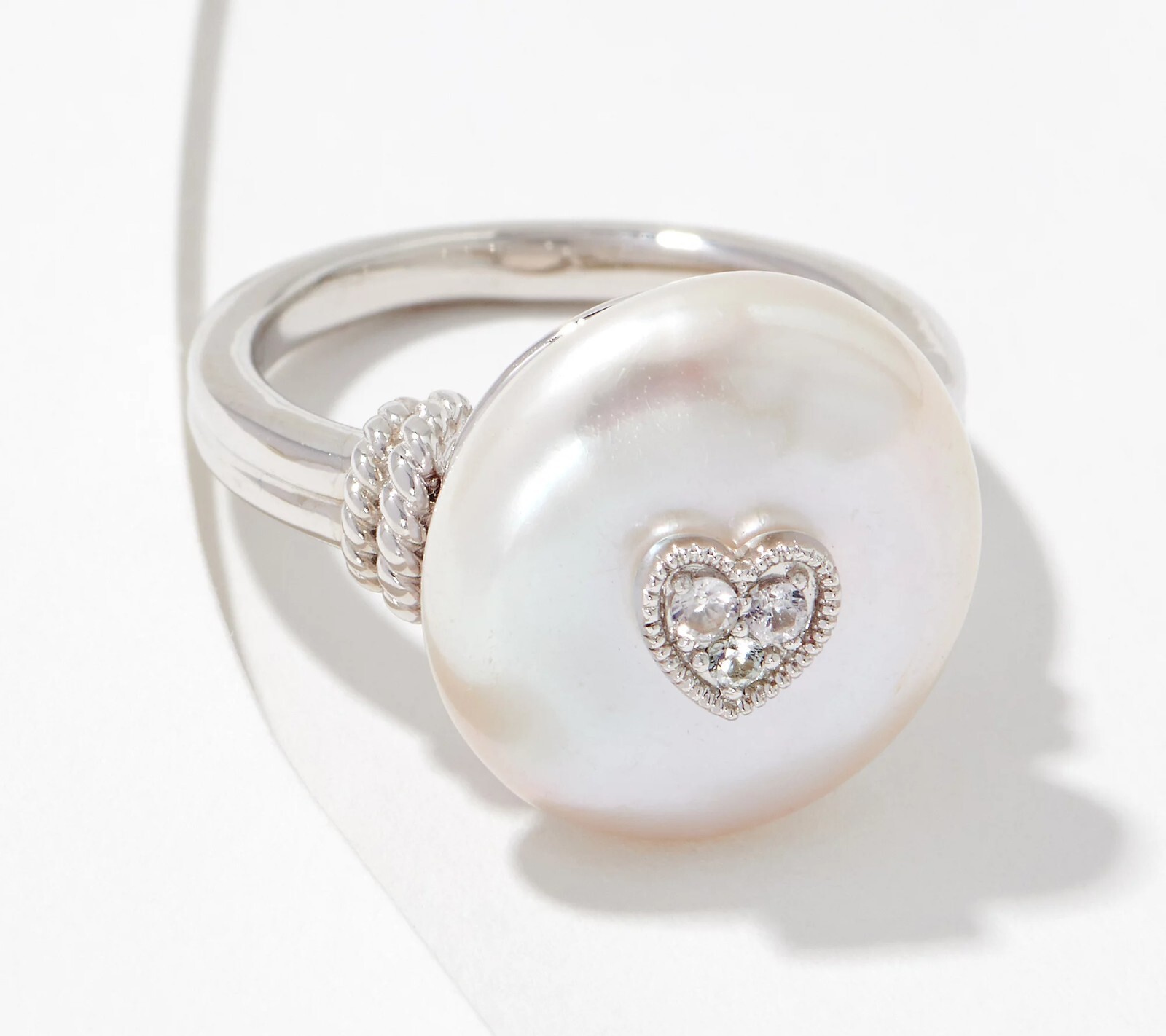 Judith Ripka Sterling Silver CLEO Coin Pearl Lucky Ring for Women