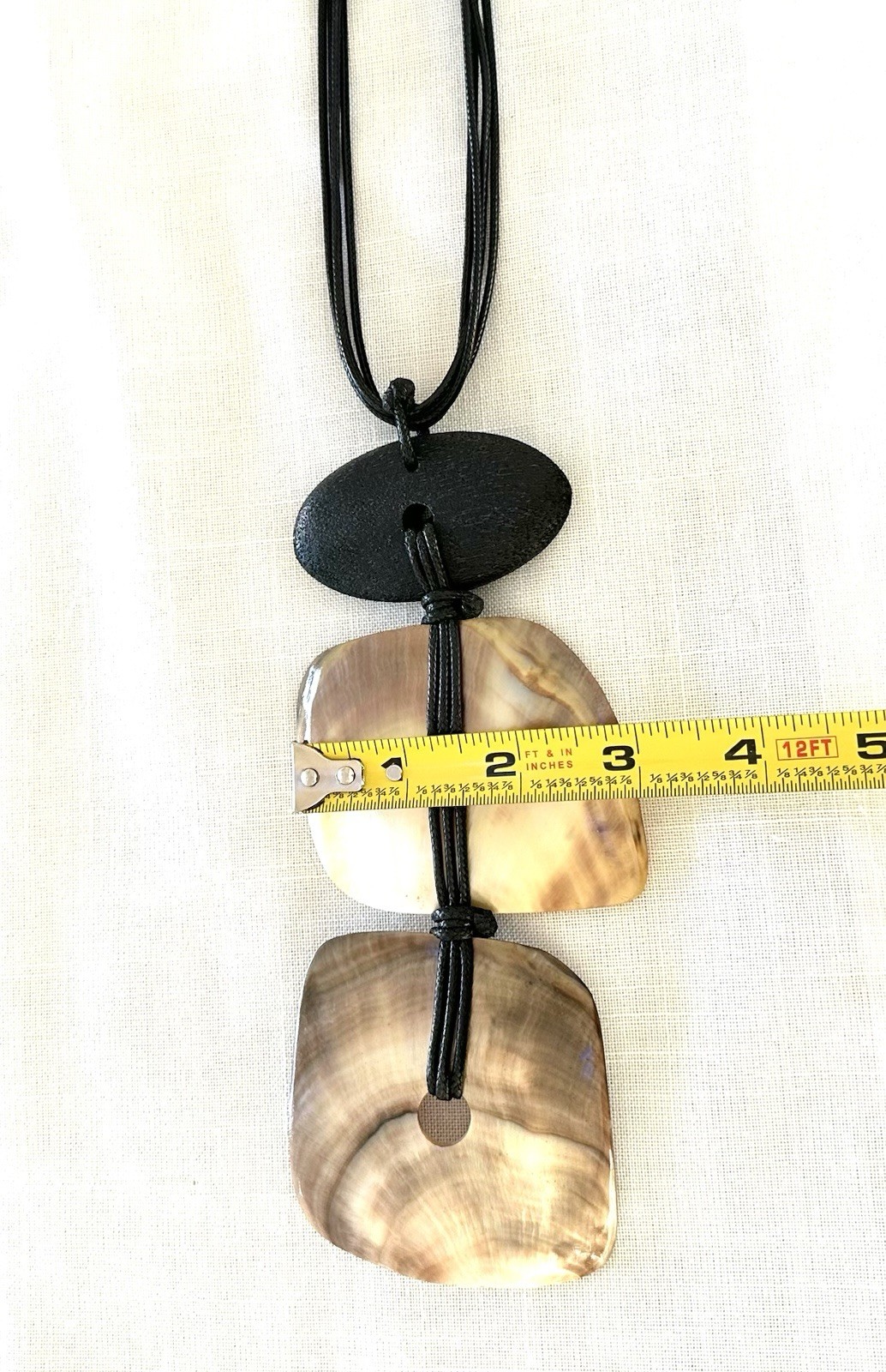 Natural 2-Shell Pendant Necklace with Black Cord & Black Mango Wood