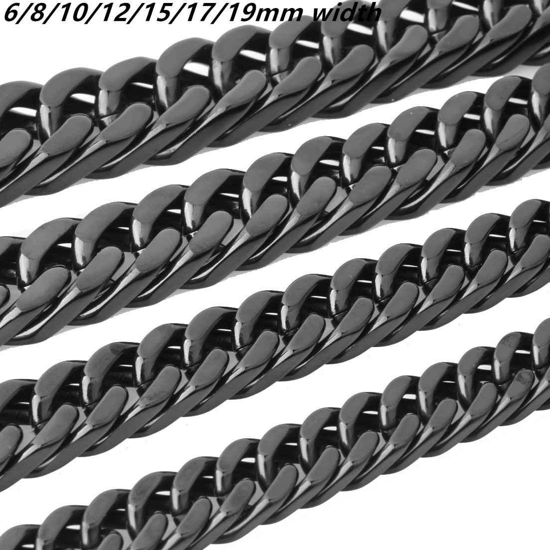 8mm-19mm 7-11″ Stainless Steel Silver Gold Black Cuban Women Mens Chain Bracelet