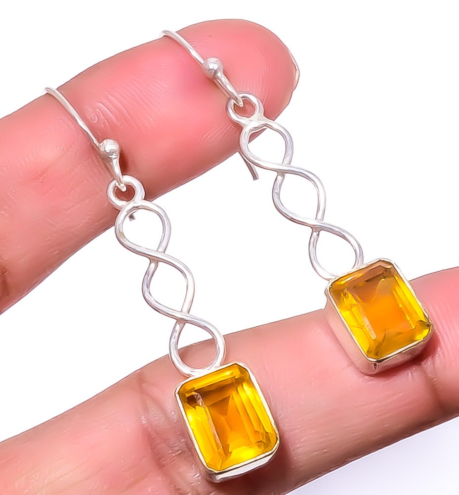 Citrine Gemstone 925 Silver Plated Spiral Earring 1.79″ T66