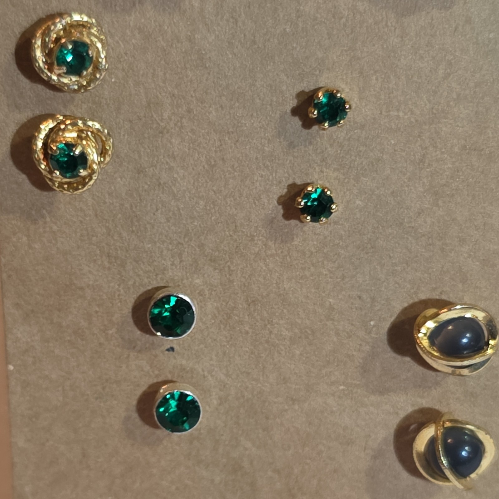 Gold Tone Rose Stud Earring Set & Matching Green/Blue Stone Earrings