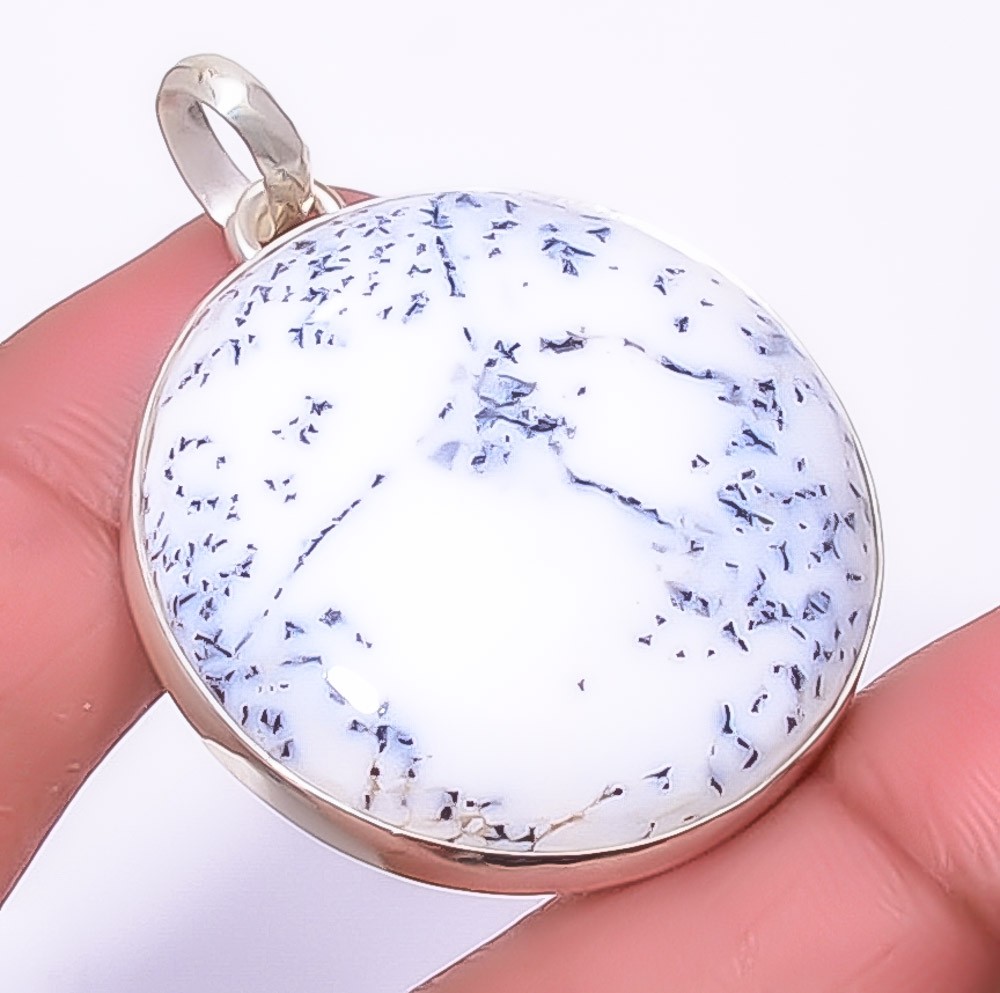 Dendritic Opal – Brazil Gemstone 925 Sterling Silver Jewelry Pendant 1.76″ A378
