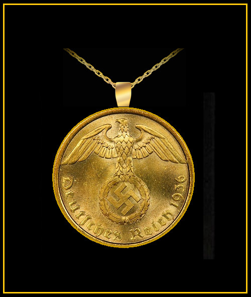 THOUSAND YEAR REICH Necklace – Gold Brass Reichspfennig Coin – WW2 Nazi Germany
