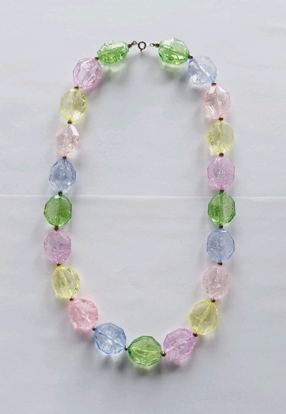 Multicolor Pastel Cracked Glass Look Plastic Bead Necklace