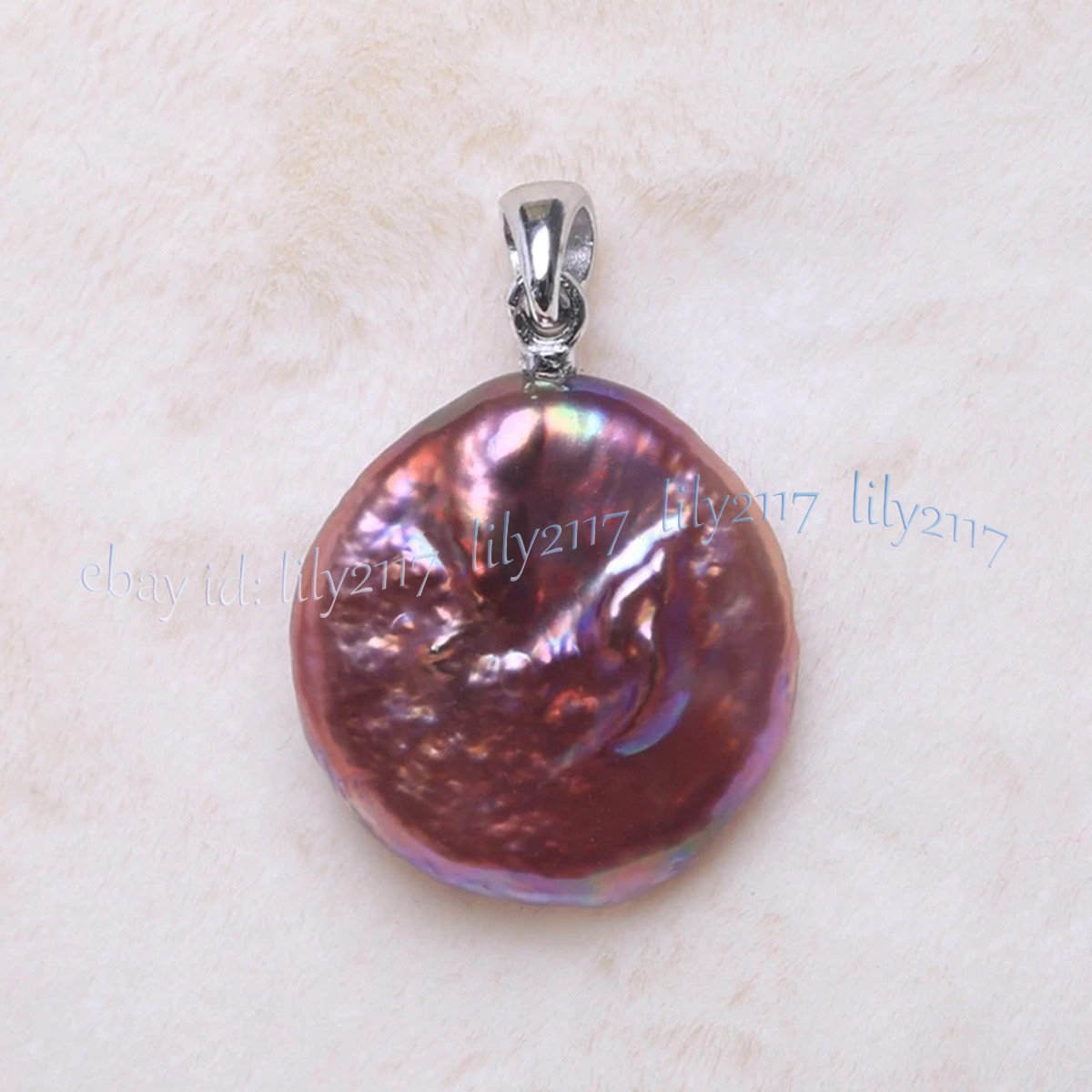 16-17mm Natural Pearl Pink Purple Freshwater Baroque Coin Pearl Pendant 14k Gold