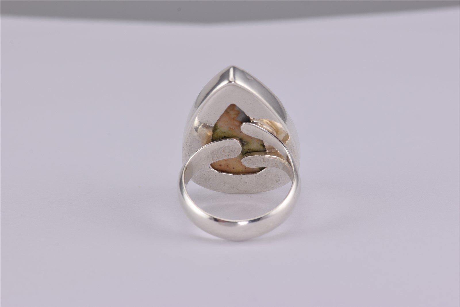 Sterling Silver Teardrop Pear Polychrome Jasper Statement Band Ring 925 Sz: 7