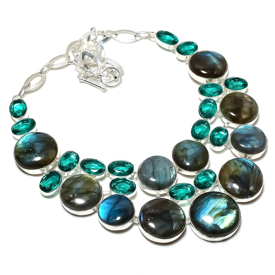 Blue Fire Labradorite Apatite Gemstone Fashion Gift Jewelry Necklace 18″ SR 7575