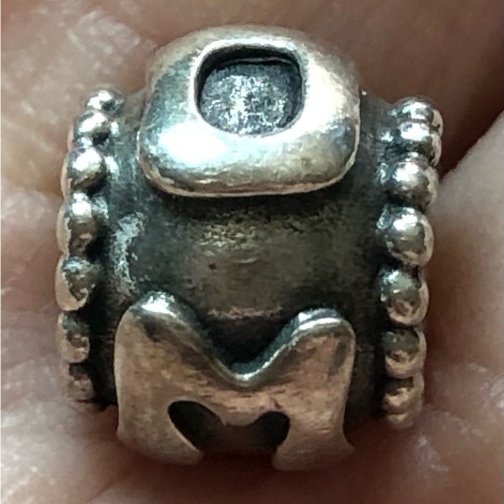 Authentic Retired Pandora Sterling Silver & Gold MOM Charm with Pink Accent