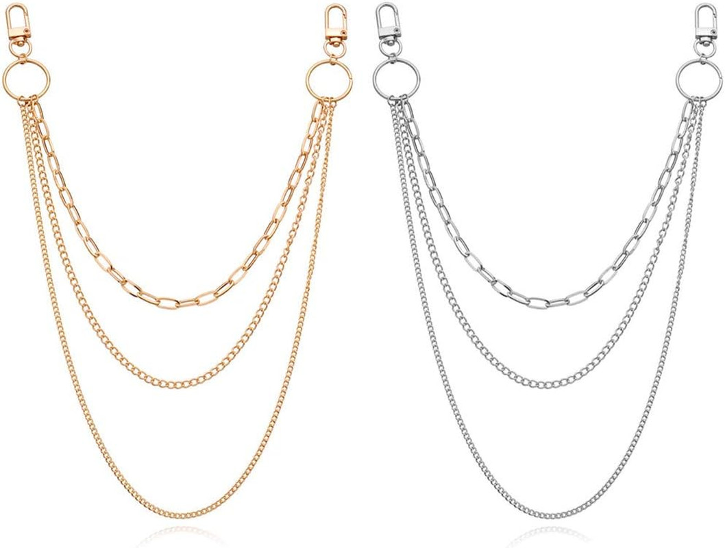 2 Pieces Belt Chains Jeans Chains for Men Women, Stainless Steel Wallet Chain Hi